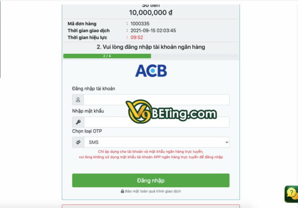 Gửi tiền V9bet thông qua VNibanking