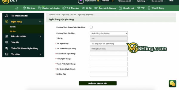 Hướng dẫn rút tiền V9bet về tài khoản ngân hàng